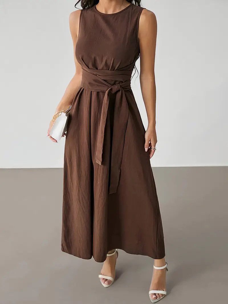 Targeted Fashion Elegant Solid Easy * Sleeveless Belt Wrap Dress Targeted Fashion Elegant Solid Easy * Sleeveless Belt Wrap Dress