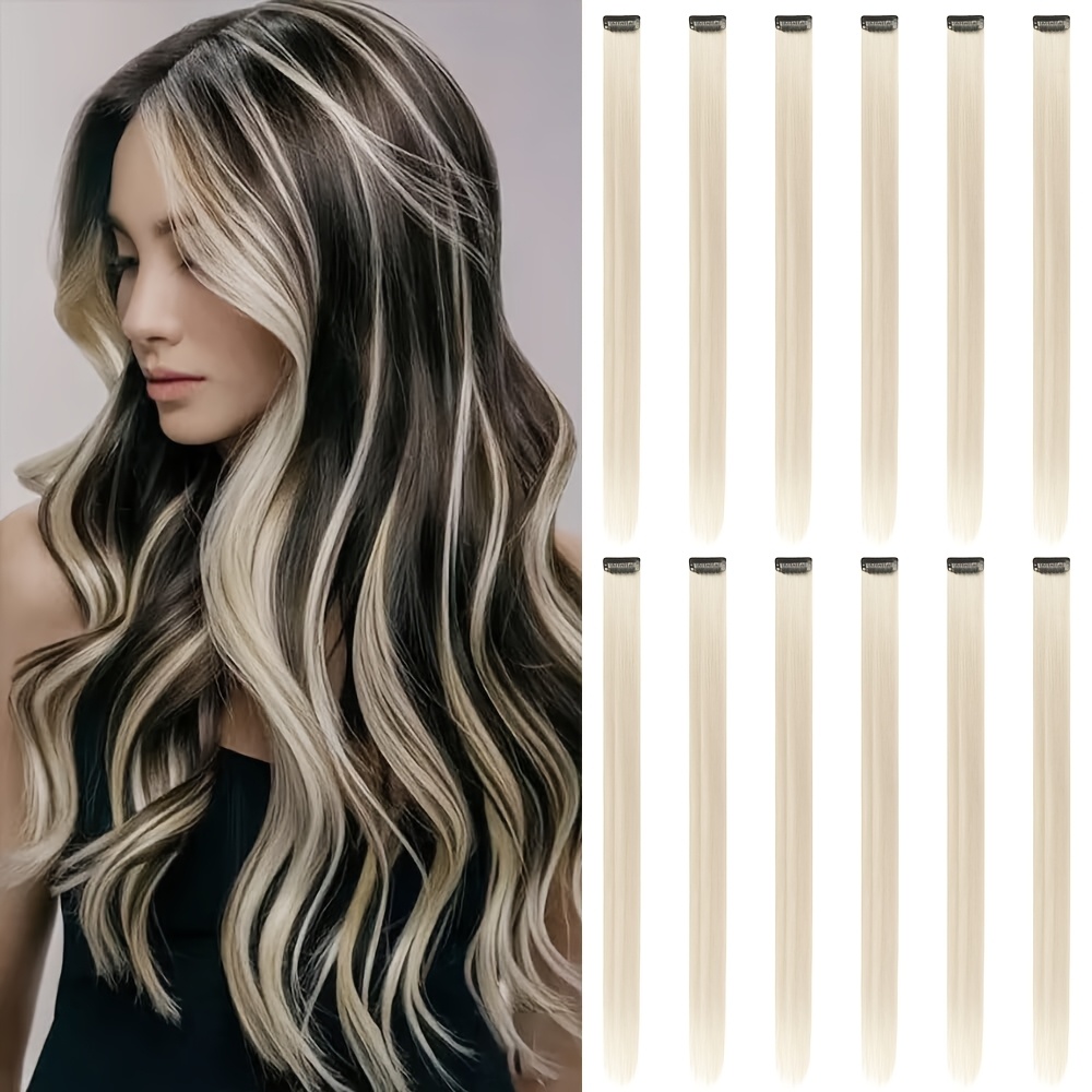 Image of 12pcs Extensions Clip Hair, Colored Party Highlights Extension For Synthetic Hairpiece Inch