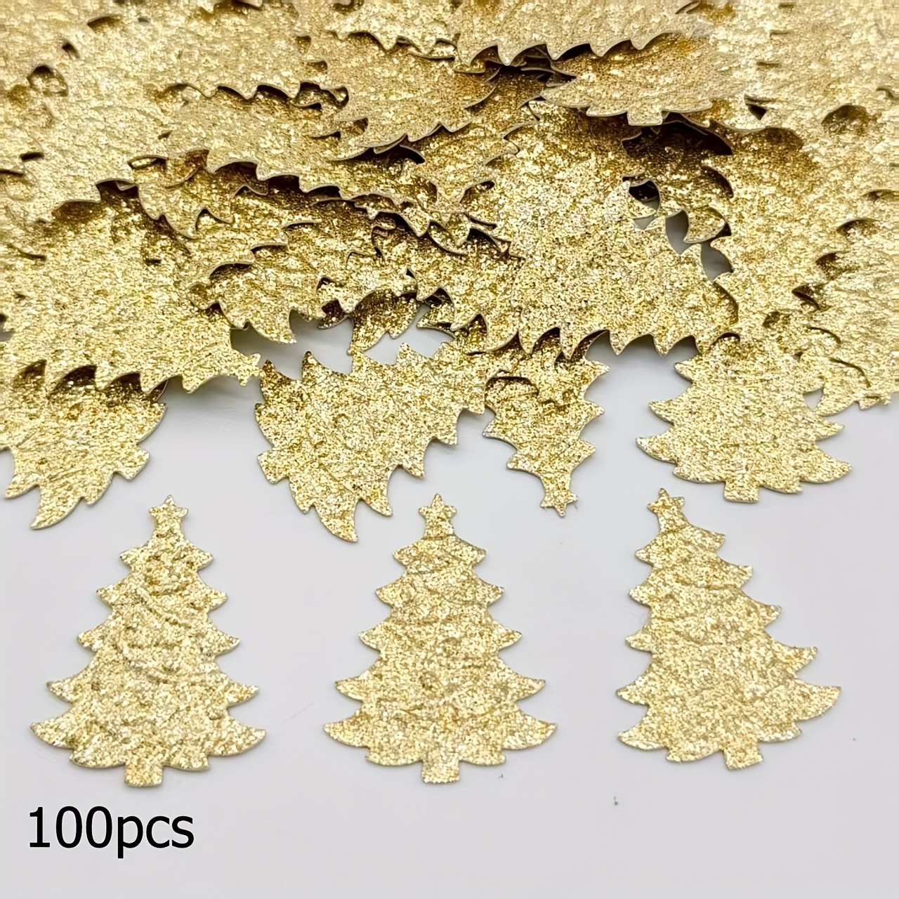 100pcs Party Confetti, Double-side Golden Glitter Paper, Christmas Tree Shape, Suitable For Christmas Table Decoration And New Year Decoration