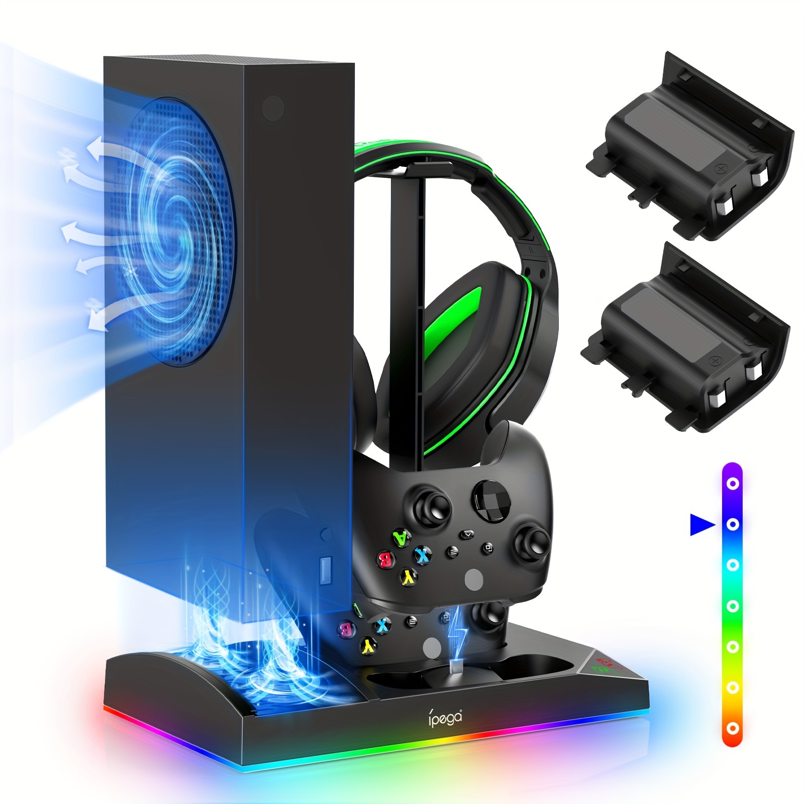 

Charging & Cooling Fan Stand For Series S, Dual Controller Charger Station & Cooler System With 15 Led Light , Headset Hook, Usb C Cable, Accessories For Xss With 2x1400mah Batteries