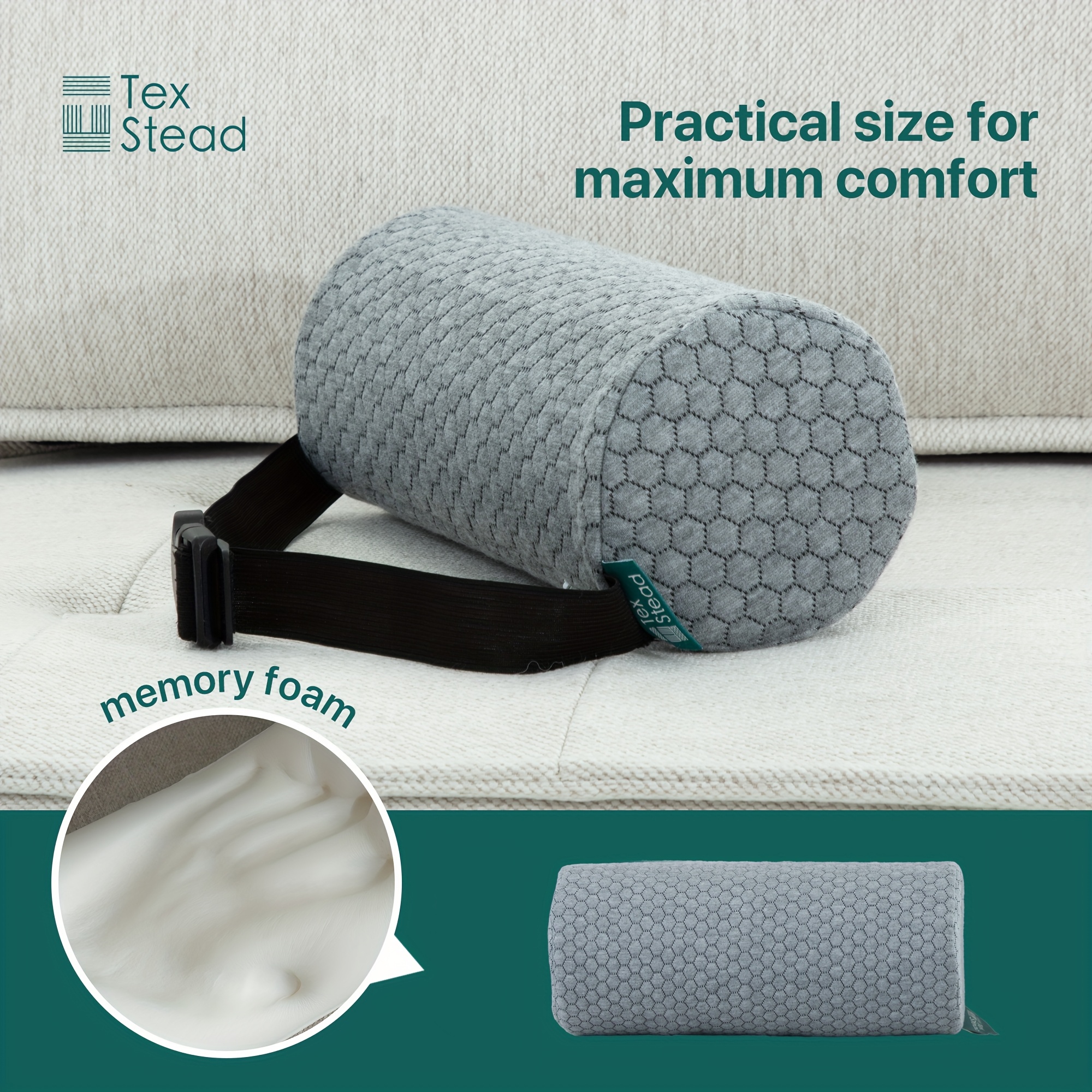1pc   ergonomic lumbar support pillow with removable cover elastic strap medium firm foam cylinder bolster for neck back and seat relief ideal for   and home use backrest pillow posture   contoured design machine washable Product details 1