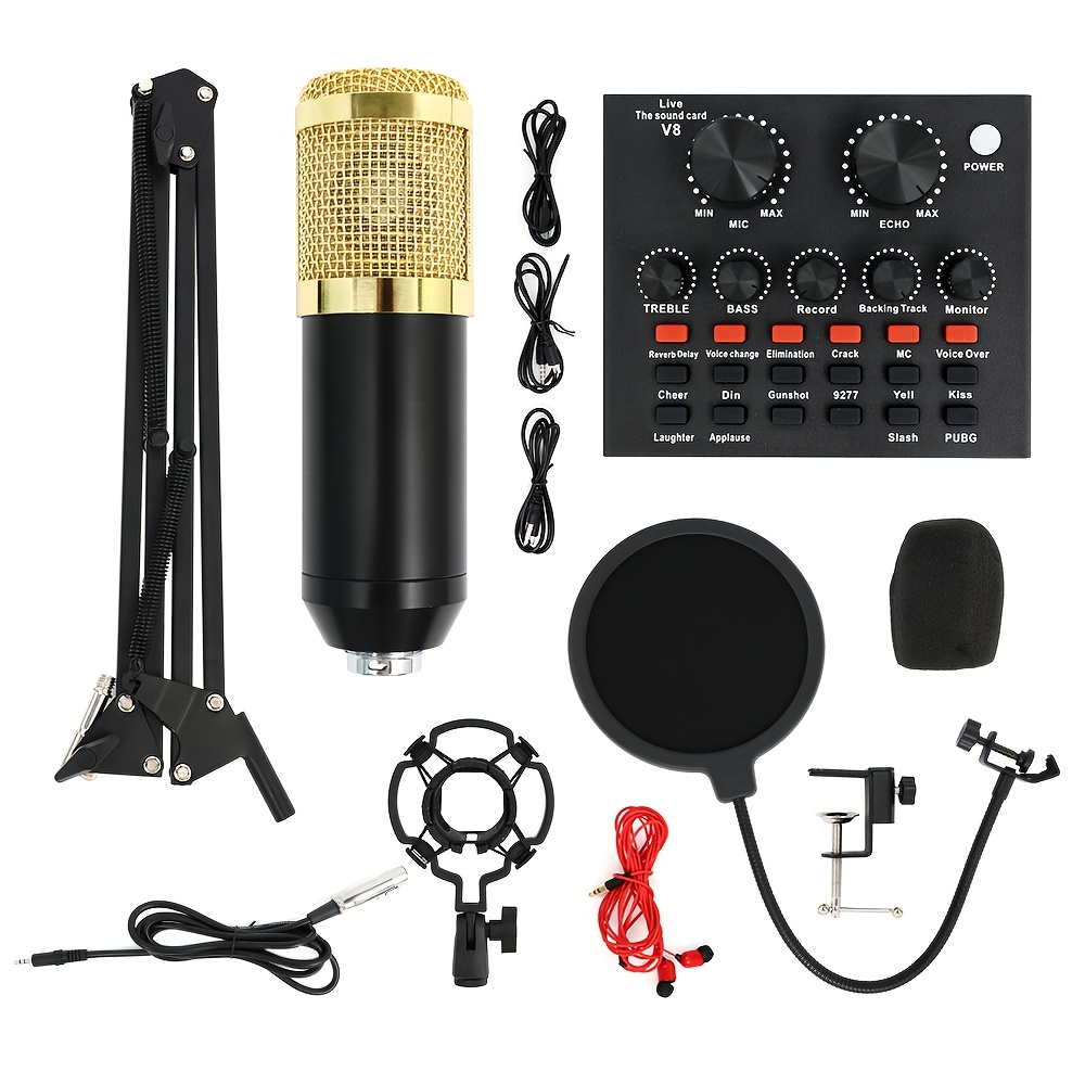 TEMU A Podcast Equipment Bundle With V8 Sound Card And Microphone, Wired Microphone, Podcast Microphone Kit For Streaming, Media, Games And Karaoke