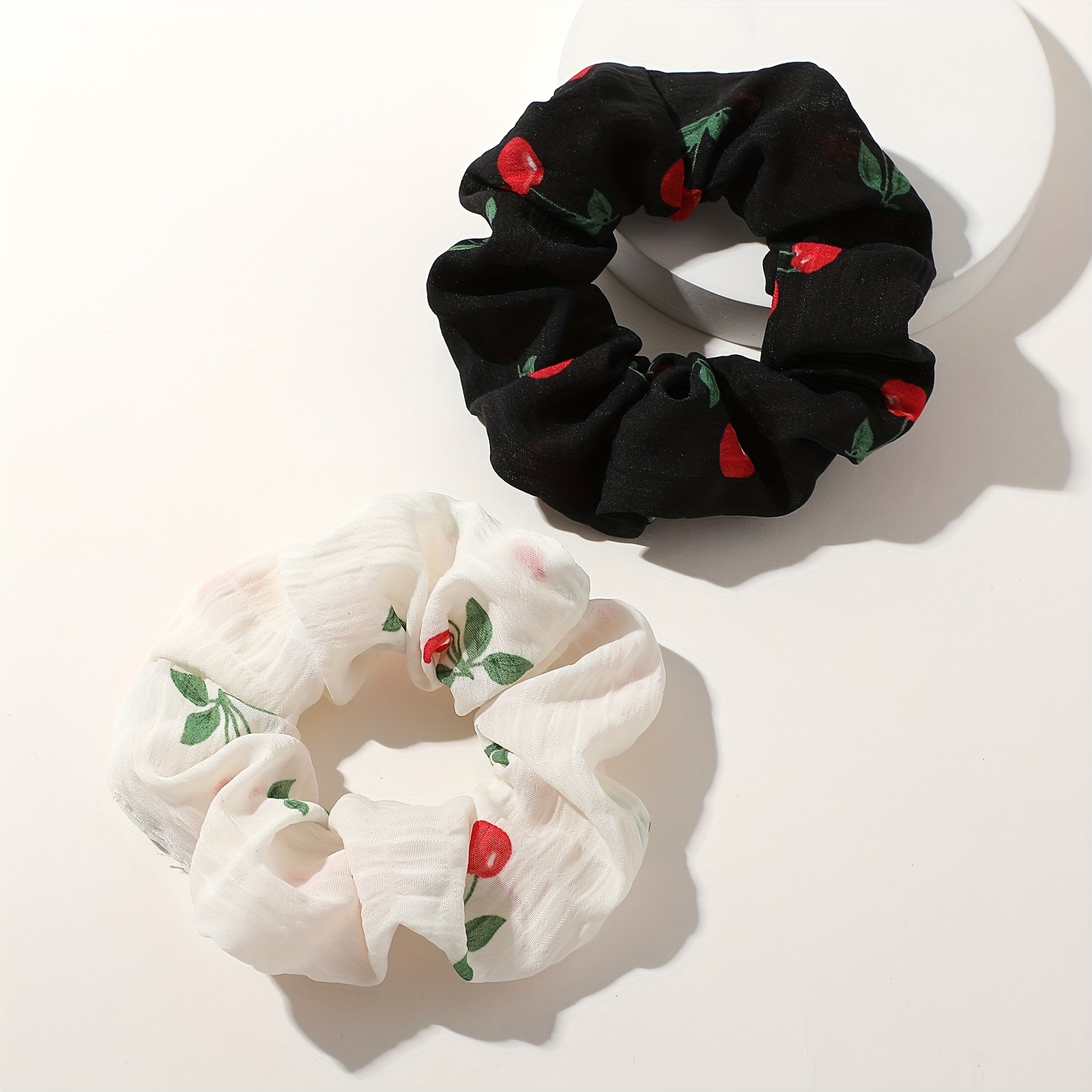 2pcs Women's Cherry Print Pleated High Ponytail Hair Additions. Suitable For Daily , Parties, And Back-to-school Gifts