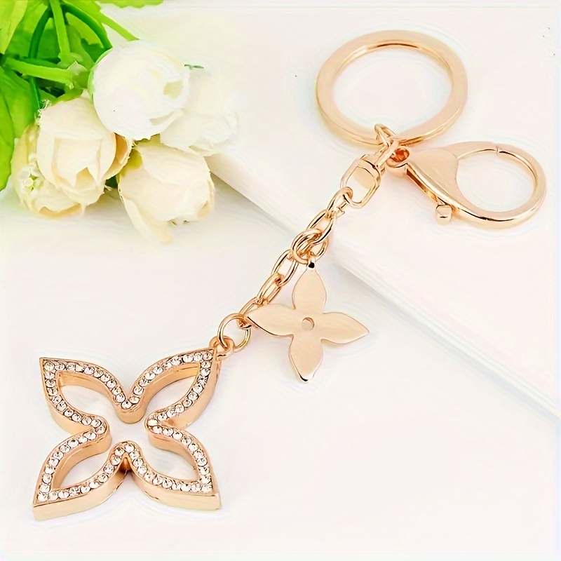 

Chic Four-leaf Clover Keychain - Metal, Rectangular Car Key Pendant & Bag Charm For Women