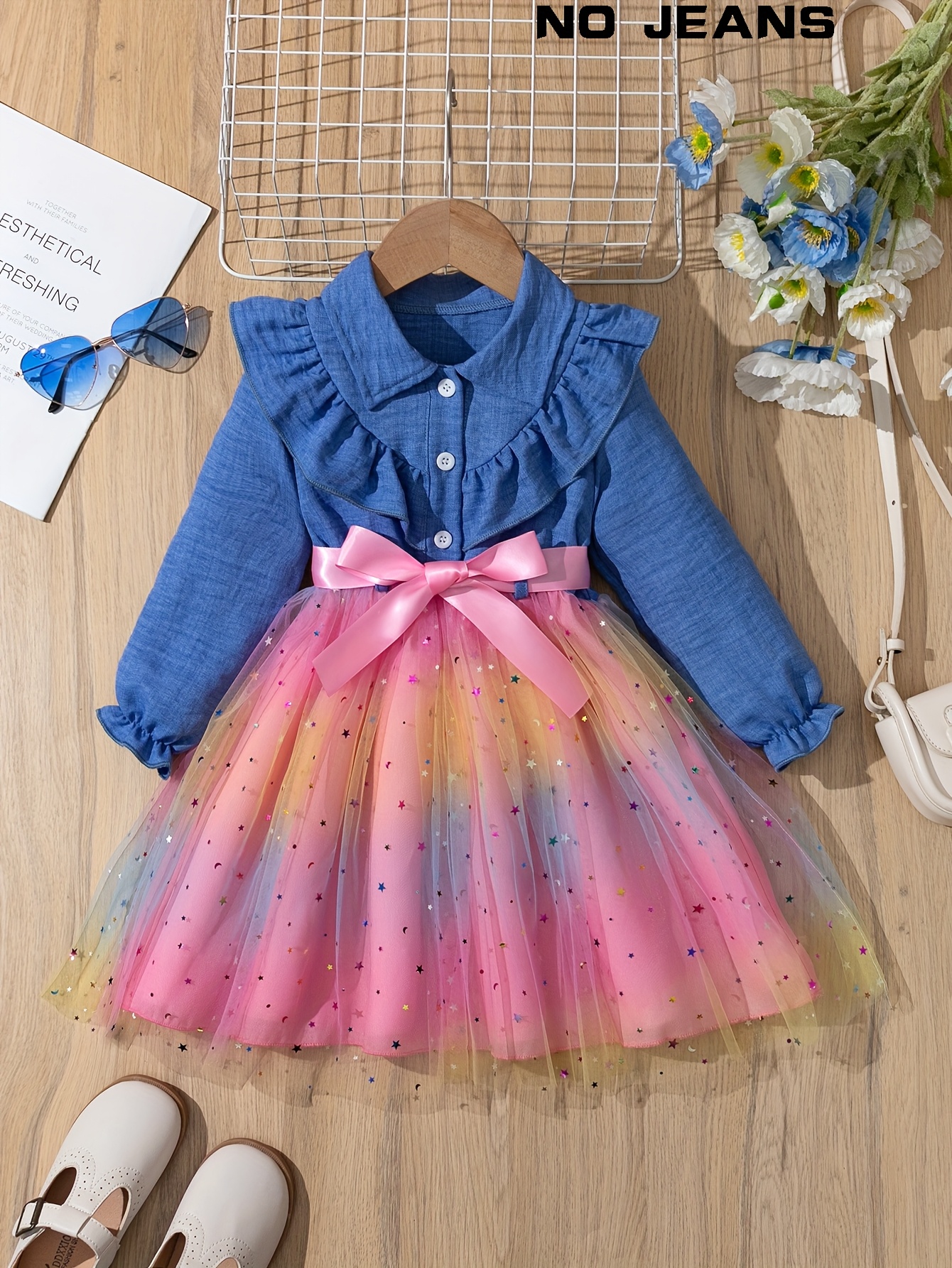 vestido elegante estilo denim cinturón niñas larga Temu El Salvador