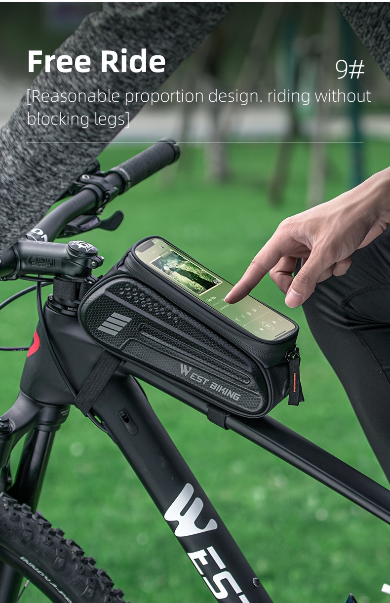 WEST BIKING Large Capacity Bicycle Top Tube Bag - Heavy-Duty Nylon & EVA Construction, Zippered Storage for 7-Inch Phones, 7-Inch Tablet, Tools - Compatible With Road, Mountain, Secure Zipper Closure