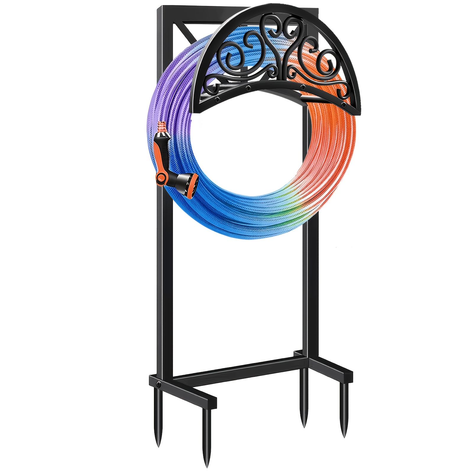 TEMU Heavy-duty Black Metal Garden Hose Holder, Wall-mounted Metal Hose Hanger (optional), Outdoor Freestanding Heavy-duty Hose Rack, Rust-resistant