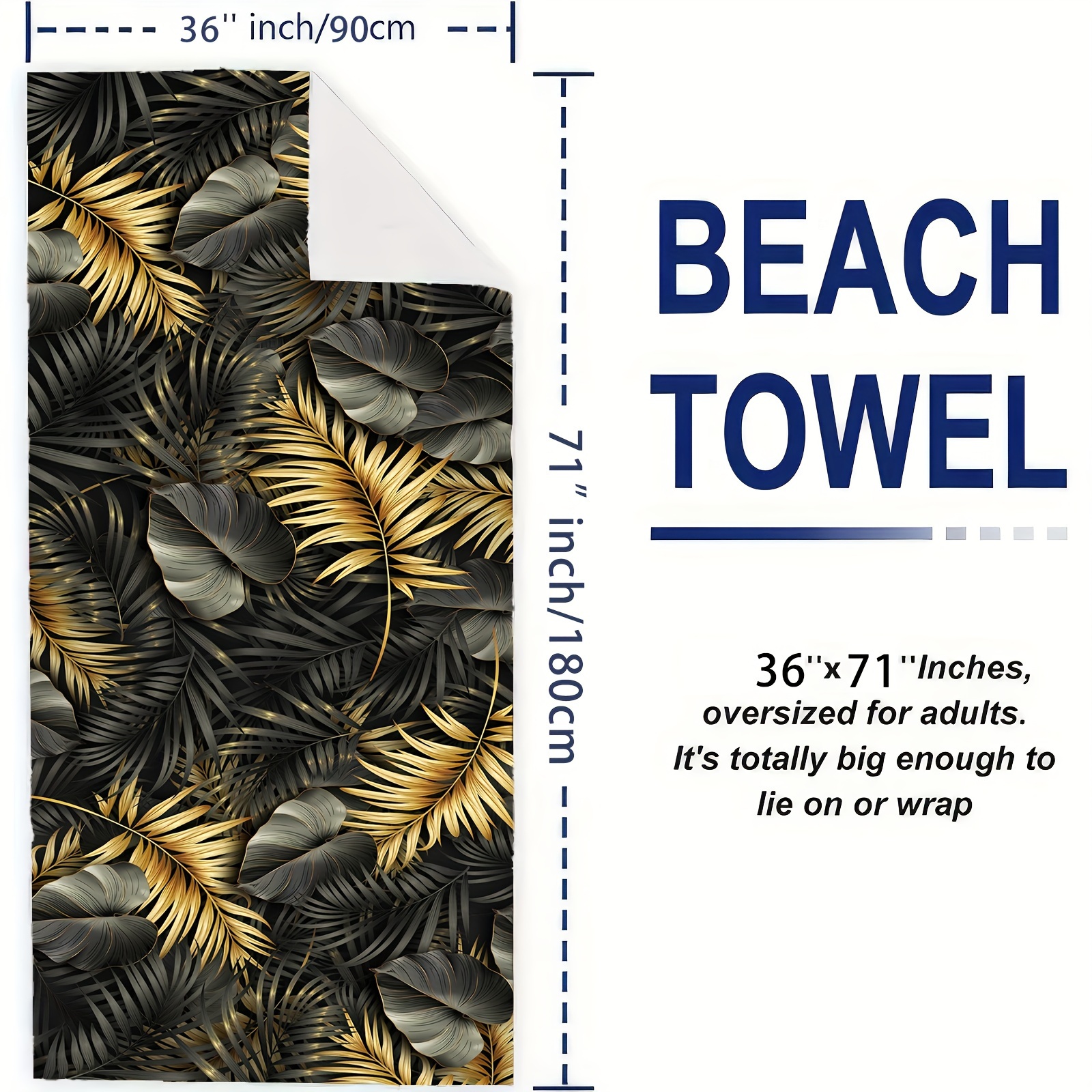 TEMU Launch A 1pc Plant Pattern, Oversized Women's Lightweight Beach Swimming Bath Camping Towel, -drying Super Absorbent Towel, Unisex Beach Towel