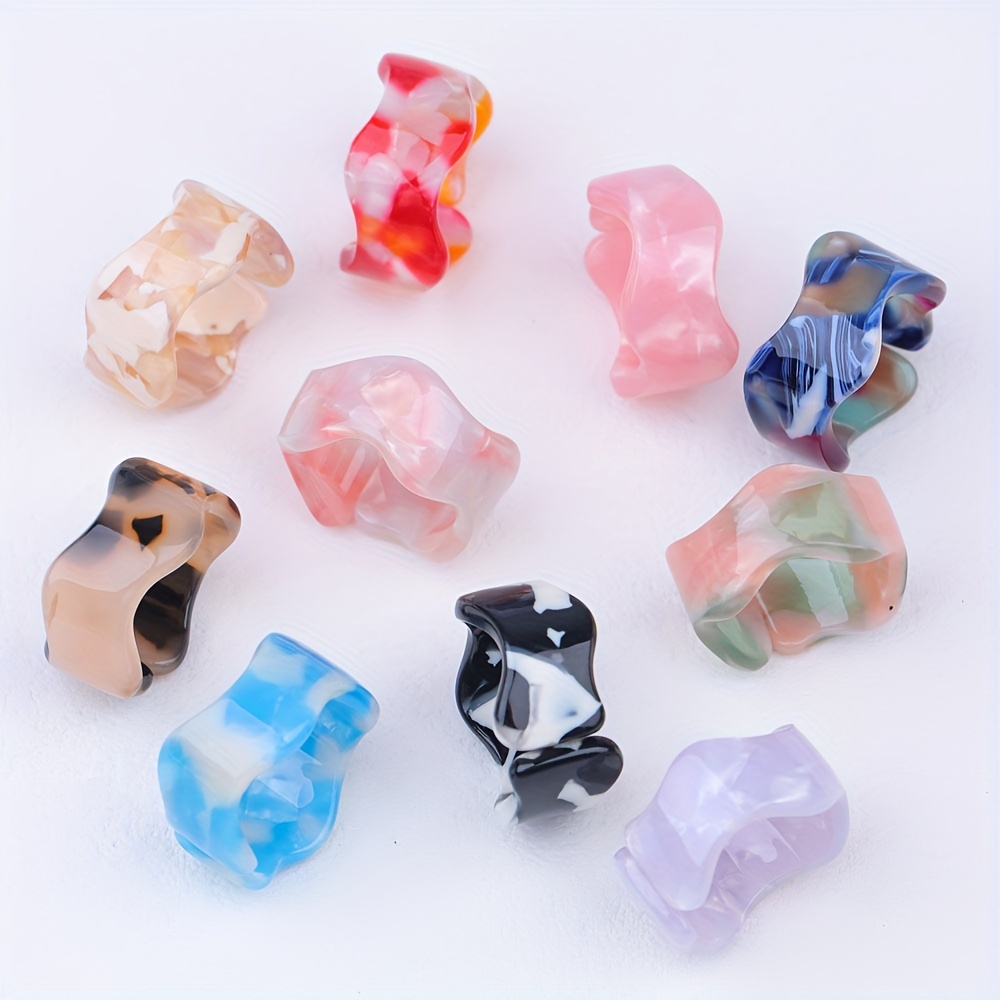 10pcs Ocean Marble Texture Gradient Wave Open Resin Ring Set