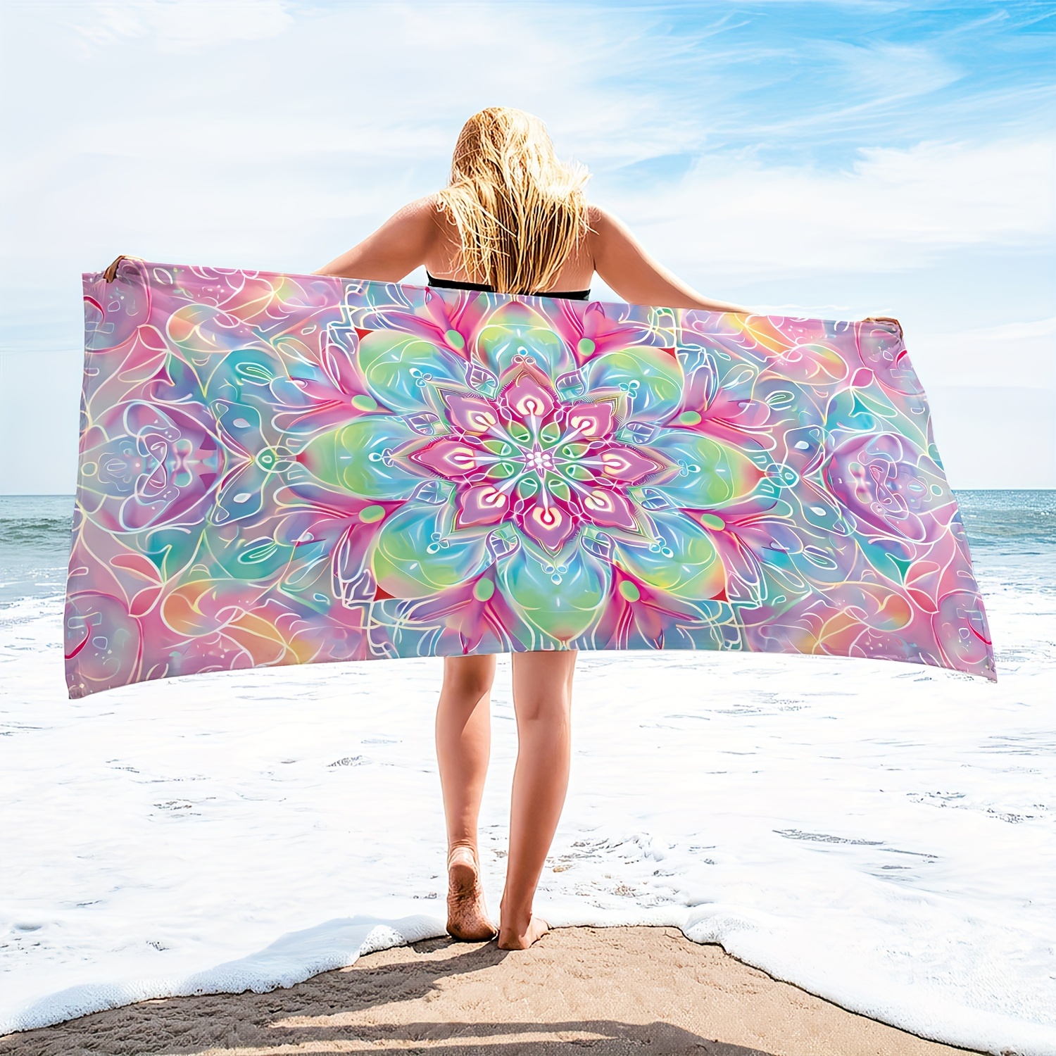 

1pc Mandala Floral Microfiber Beach Towel, Psychedelic Abstract Bohemian Oversized Beach Towel, Lightweight Sandproof Quick Drying Thin Absorbent Towel, Swimming Pool Camping Beach Accessory
