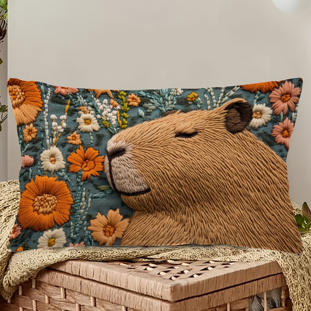 

12x20" Double-sided Plush Capybara - ', Be Cappy' Embroidered , For Decor ( Not Included)