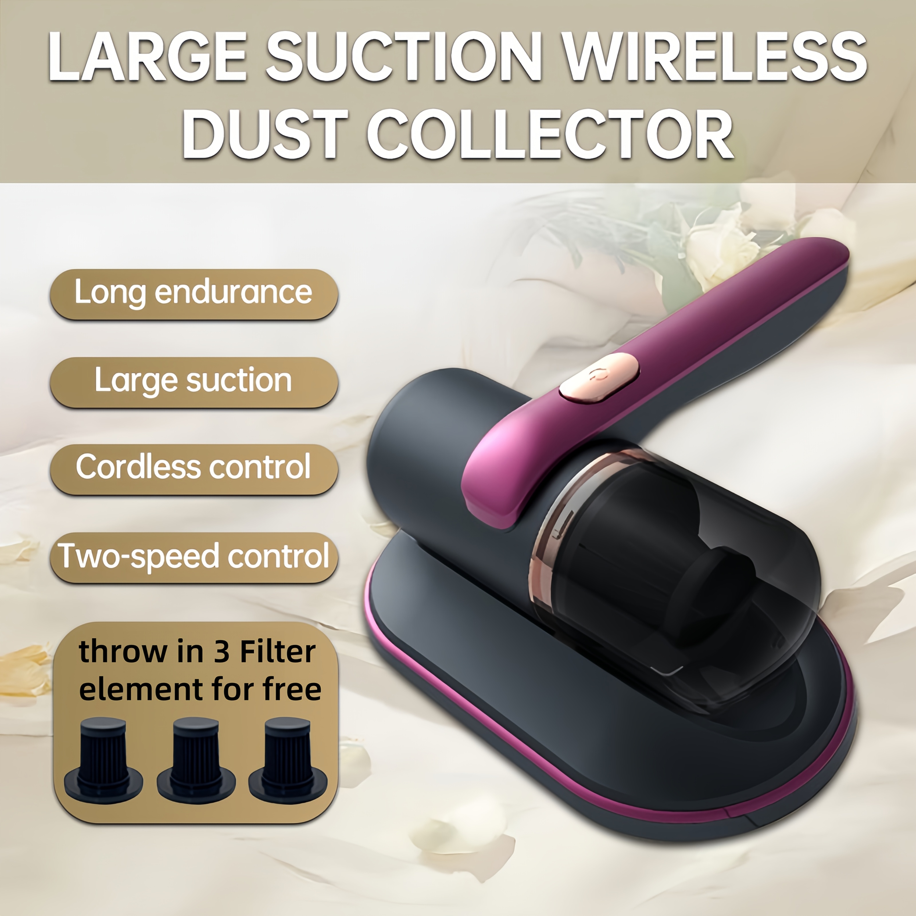 Handheld Wireless Mattress Vacuum Cleaner, 29wh, Strong Suction, High Frequency Vibration, Deep Cleaning, Bed Cleaning Supplies, Portable Garbage Disposal, Clean Beds, Pillows, Sofas, Carpets