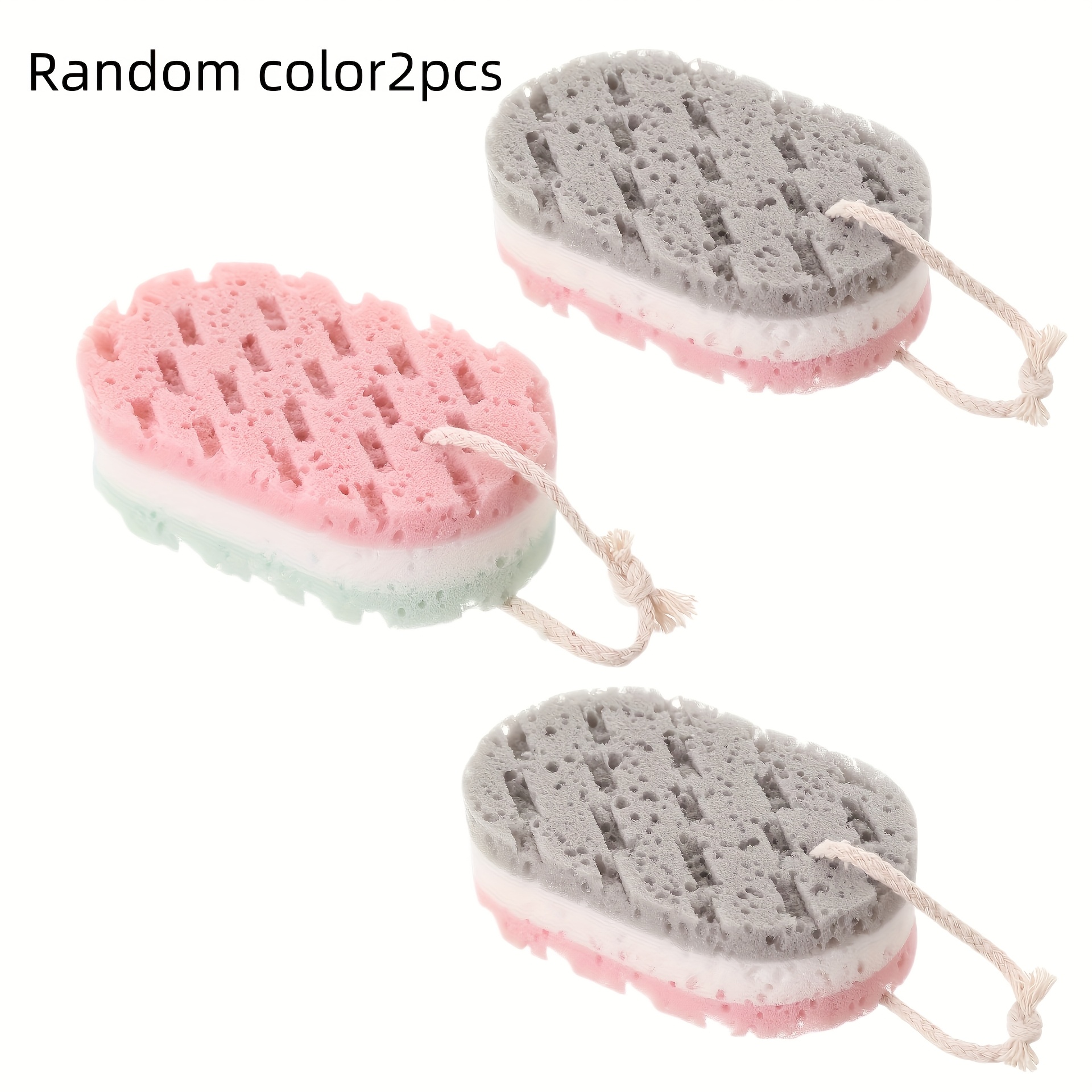 Image of 2pcsrandom Color Three- Sponge Wipe, Gentle Exfoliation, 3 Rich Foam, Low Allergenicity, Quick Drying, No Fragrance, Durable Lashes Bathroom Sponge, Bath Accessory