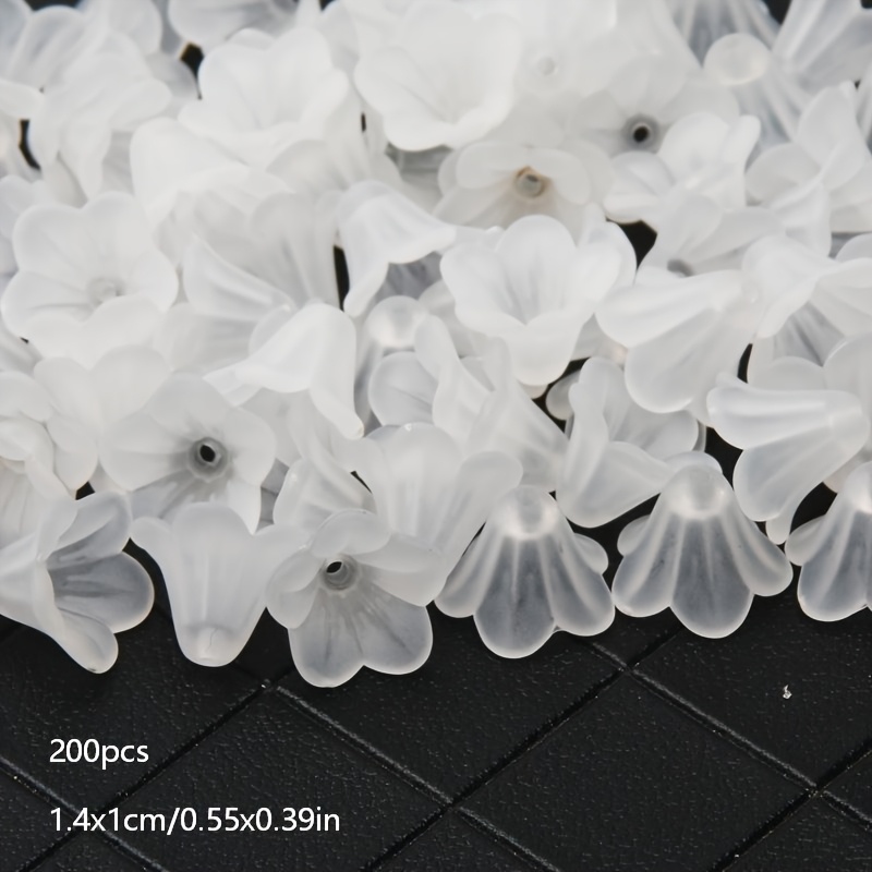 TEMU 14x10mm 200pcs White Translucent Trumpet Flower Acrylic Spacer Beads, Suitable For Bracelet, Necklace, Earring, Anklet Diy Crafts - Durable