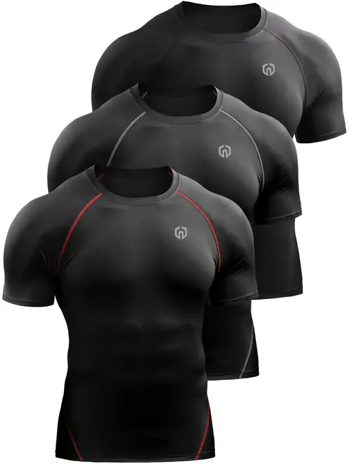 mens compression athletic workout t shirts 3 pack
