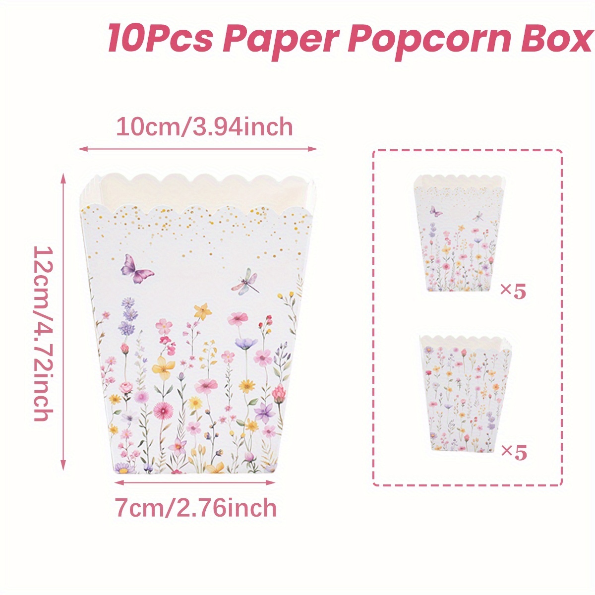 E-shop Geschenkset für Sie/Ihn, 10 Popcorn-Boxen mit Wildblumen und Gräsern, ideal für Partygeschenke mit Blumenthema, Geburtstagsdekorationen,