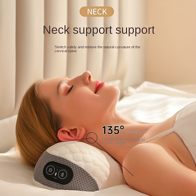 

Memory Foam Massage Pillow Usb, Featuring Heat, Vibration, And A 135° Neck Extension - Provides Breathable Lumbar Support.