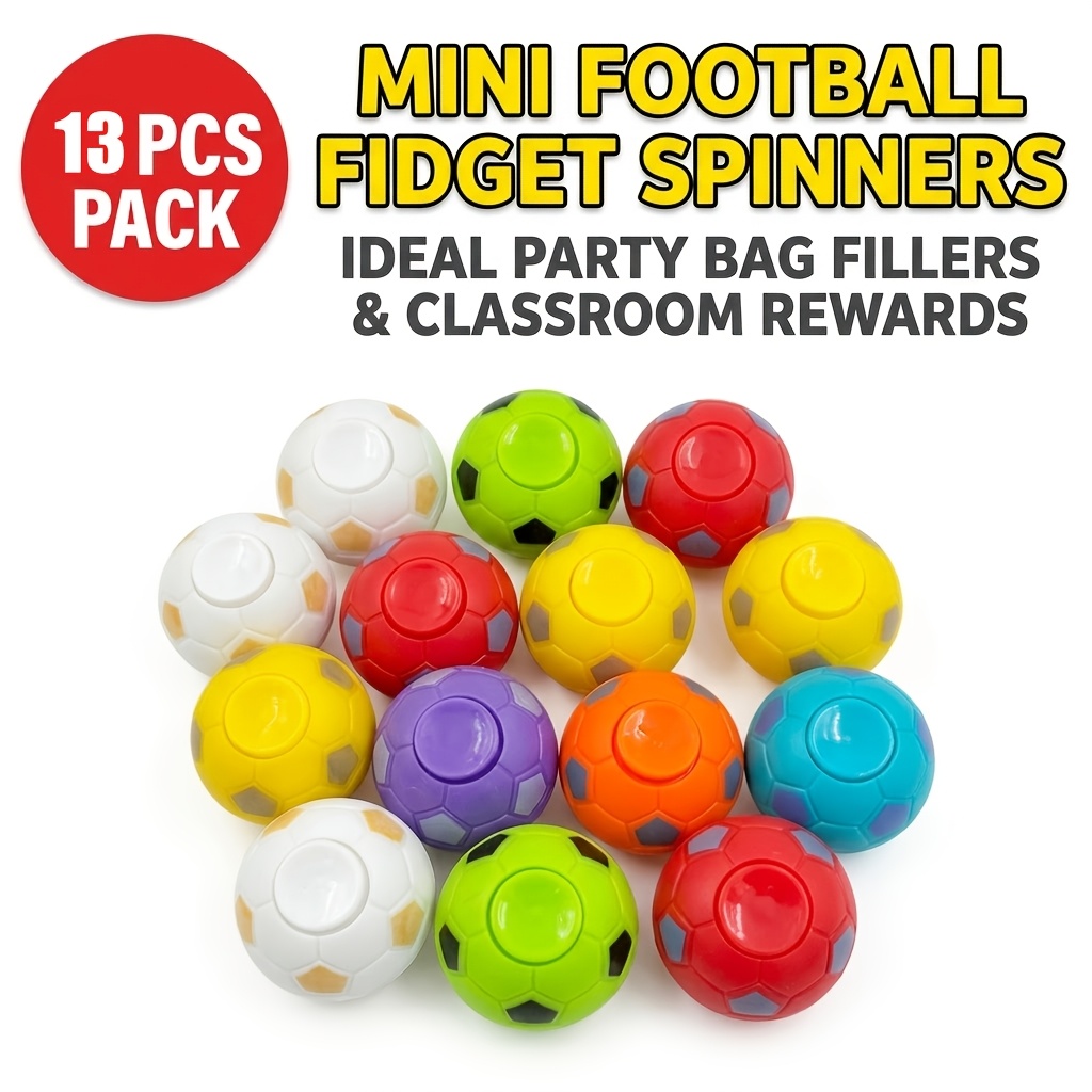 Image of 13pcs Mini Football Fidget Spinners, Kids , Party Bag Fillers For , Birthday Party Favours, Classroom Rewards, , Random Colours