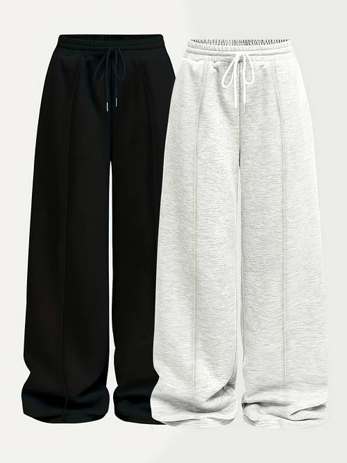 2pcs casual long pants wide leg casual trousers elastic waistband athletic pants warm elastic waistband casual trousers for womens outerwear in fall winter