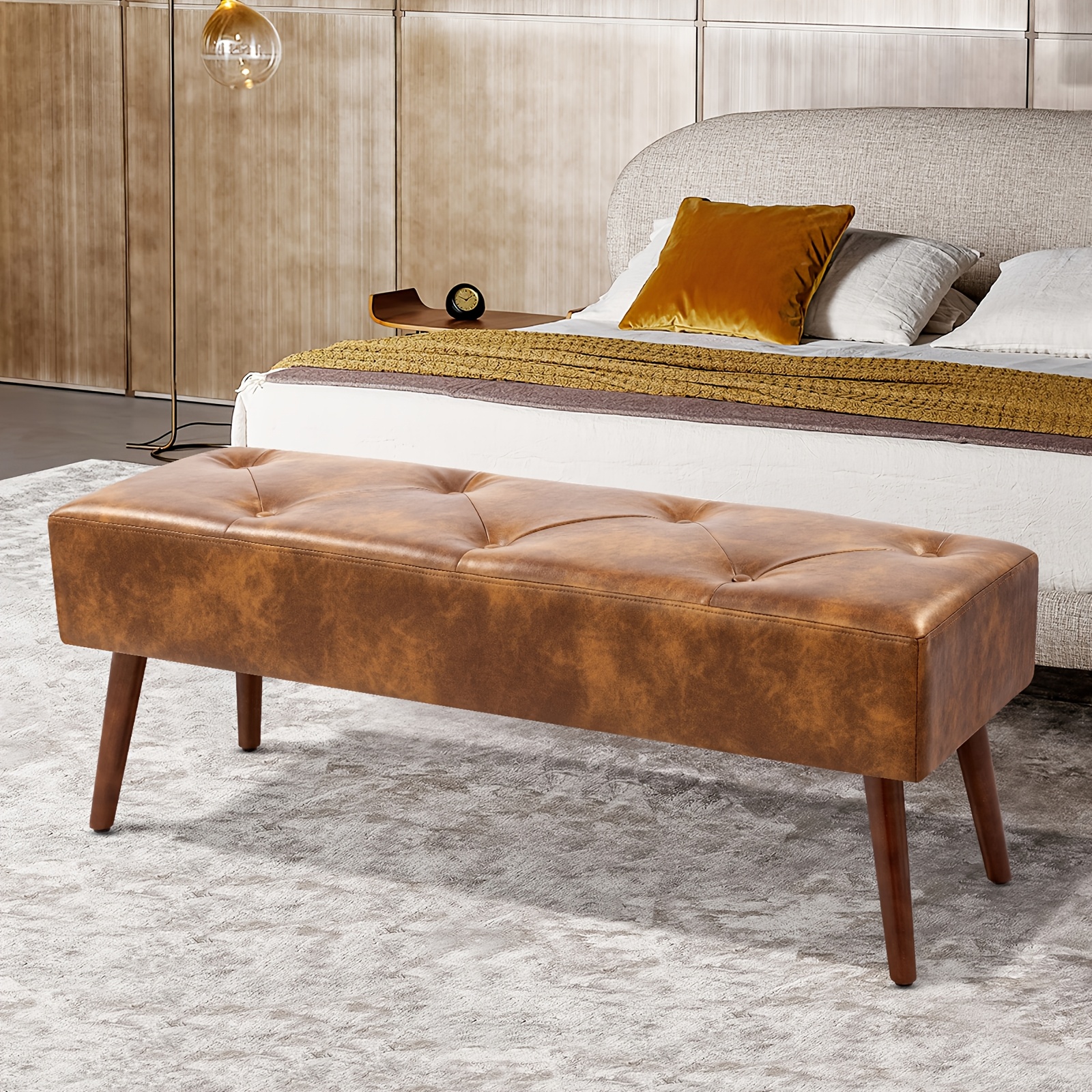 44-inch Brown Pu Bench, Bedroom Bench, Living Room Shoe Bench, Suitable for Multiple Scenes, Multiple Colors Available