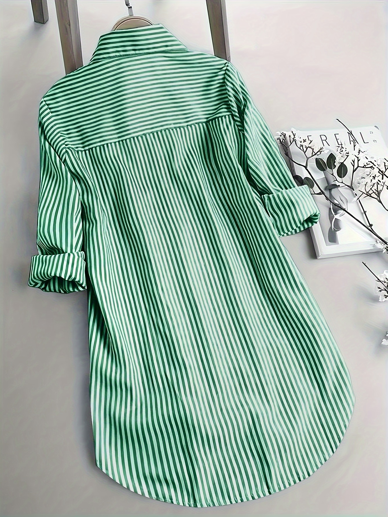 womens casual striped long sleeve button up shirt polyester machine washable non stretch fabric details 6