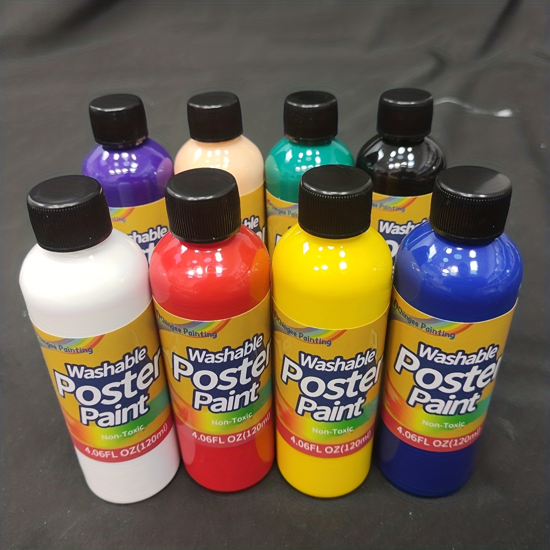 TEMU Set Of 8 Washable Paints Including Tempera And Poster Paint, Each With A Large Capacity Of 4.06 Fl Oz (120ml), Perfect For Professional Art