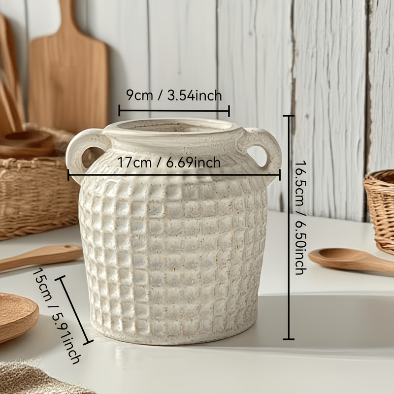 Retro Ceramic Vase Suitable For Hydroponic Planting & Decorative Centerpiece - Double-handled Round Flower Pot With Tableware Display, Rustic Farmhouse Decor For Country, Dining Table Or, Ceramic