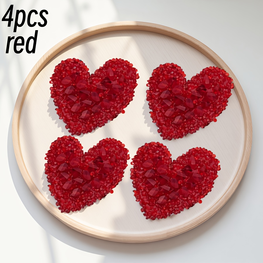 TEMU 4pcs Sparkling Heart Iron-on Patches - No Sew Glitter Diy Decor For Phone Cases, Hats, Jackets, Bags. Perfect Valentine Supplies For Fashion