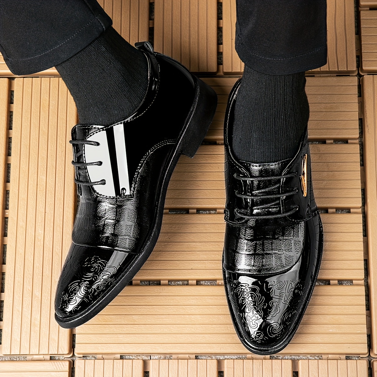 semi formal dress shoes mens black patent pointed toe metallic Tie and Dye