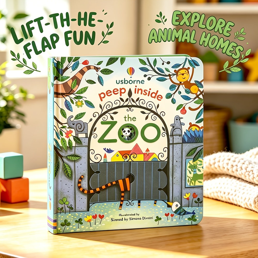 TEMU 1 Book English Lift The Flap Picture Story Book Zoo Animal Theme Reading Animal Homes Nature Reading English Language Vocabulary Library