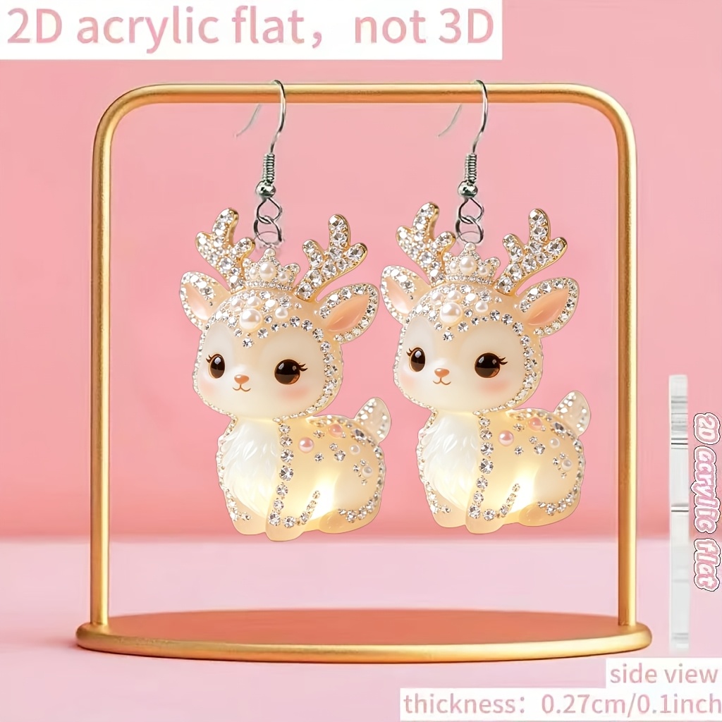Cute Sparkling Deer Pattern Acrylic Earrings, Gift for Her