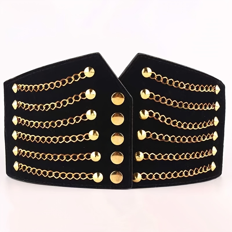Image of Fashionable And Versatile Elastic Black Waist Belt For Skirts, Coats, Tweed, Sweaters, And As A Layering Accessory. A Wide Decorative Belt For Women