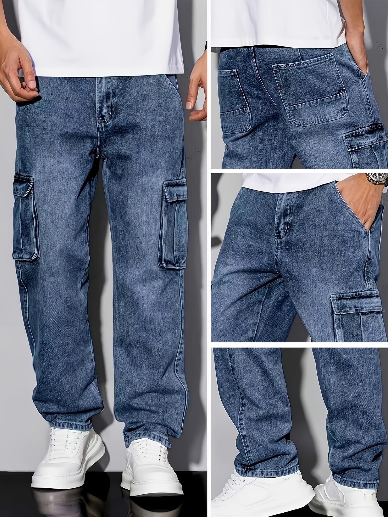 fashion season trendy y2k youth fashion casual heavy duty work jeans stretch denim straight leg pants with multi functional   elastic waistband machine washable   jeans suitable for daily and formal occasions