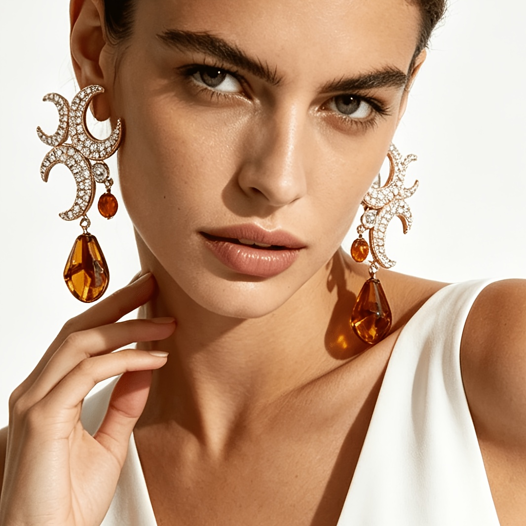 Women's Rhinestone Imitation Moon Shape Patchwork Earrings