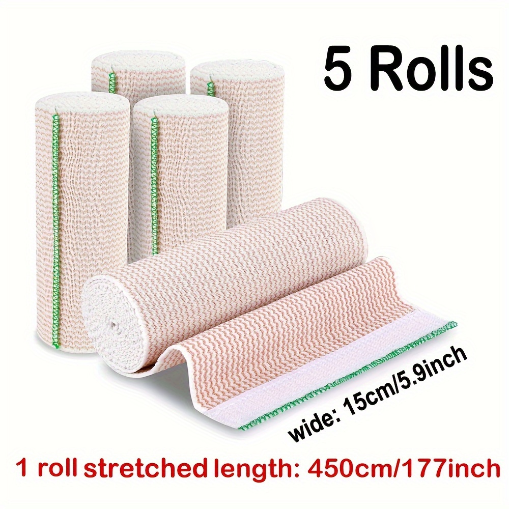 5 Rolls , 2/3/4/6 Inch X 15 Feet Stretched Length With Hook And Loop Closure Compression Bandage For Legs, Knees, Ankles, Wrists, Elbows, Shoulders