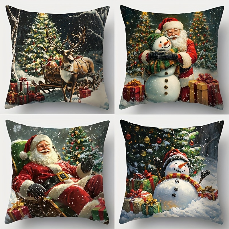 

4pcs New Christmas Creative Pillowcase, 17.72 * 17.72, Suitable For Living Room Sofas, Beds, Bedrooms, Home Decor, No Pillow