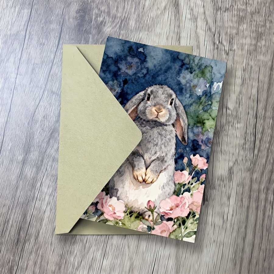 TEMU This Is A Greeting Card Featuring Rabbits And Flowers, Suitable For Spring , Birthdays, Or Of Gratitude, Ideal For , Family, Or Colleagues,
