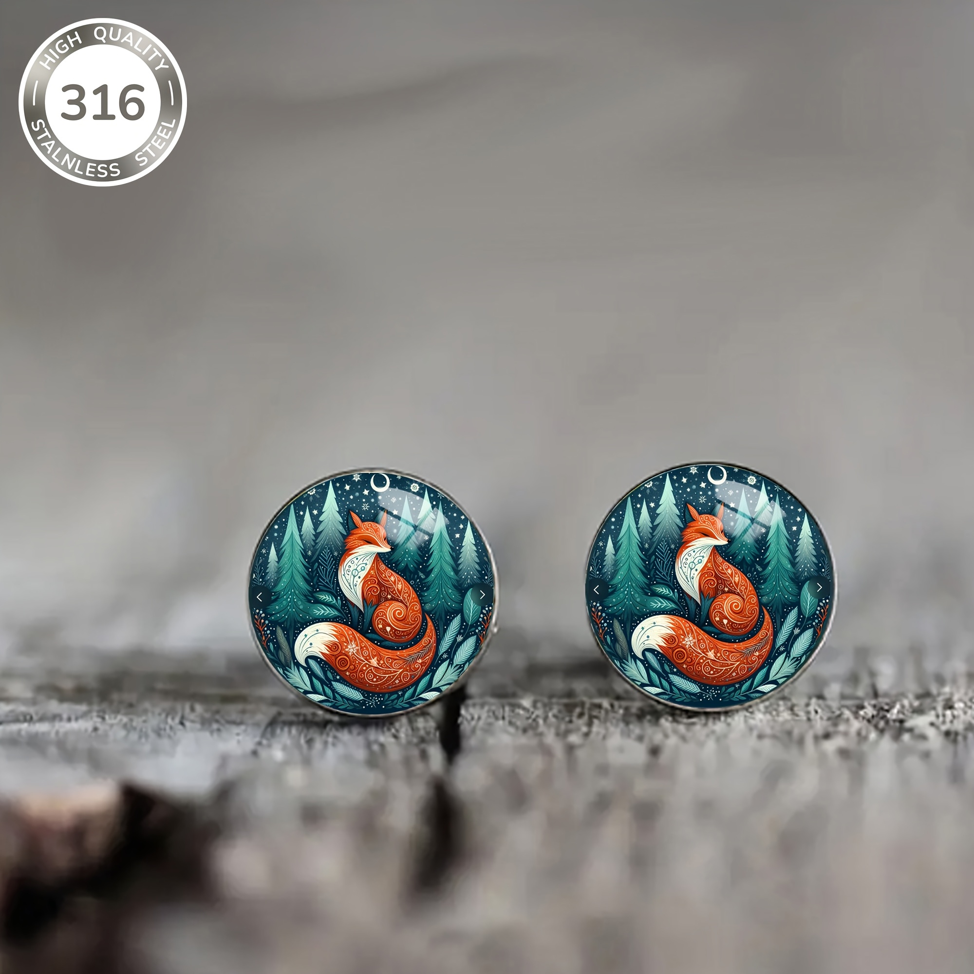 1 Pair Of Snowflake And Fox Pattern Steel Ear Studs, Natural Classic Pastoral Style Men's And Women' Party Wear Earrings Holiday Gifts