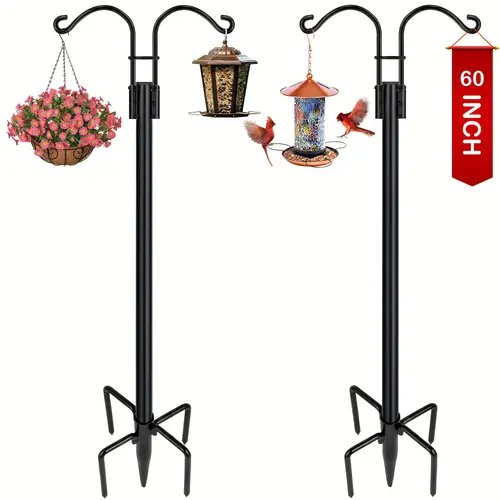 2 piece 60 in pole 5 claw outdoor double shepherds horn shaped adjustable hook for hanging bird feeder plant basket solar lamp flower basket plant hook bracket lantern hook wedding decorations