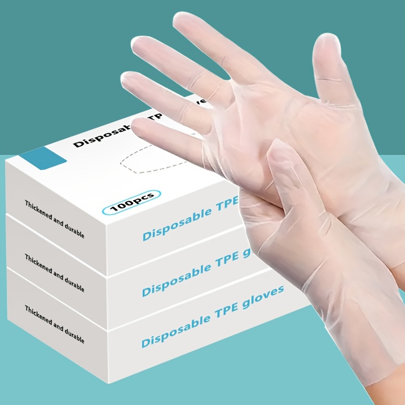 

100-piece Premium Tpe Disposable Gloves - Thick, Soft & Durable For Kitchen Cleaning, Food Prep, Baking, Beauty Salons & Pet Care