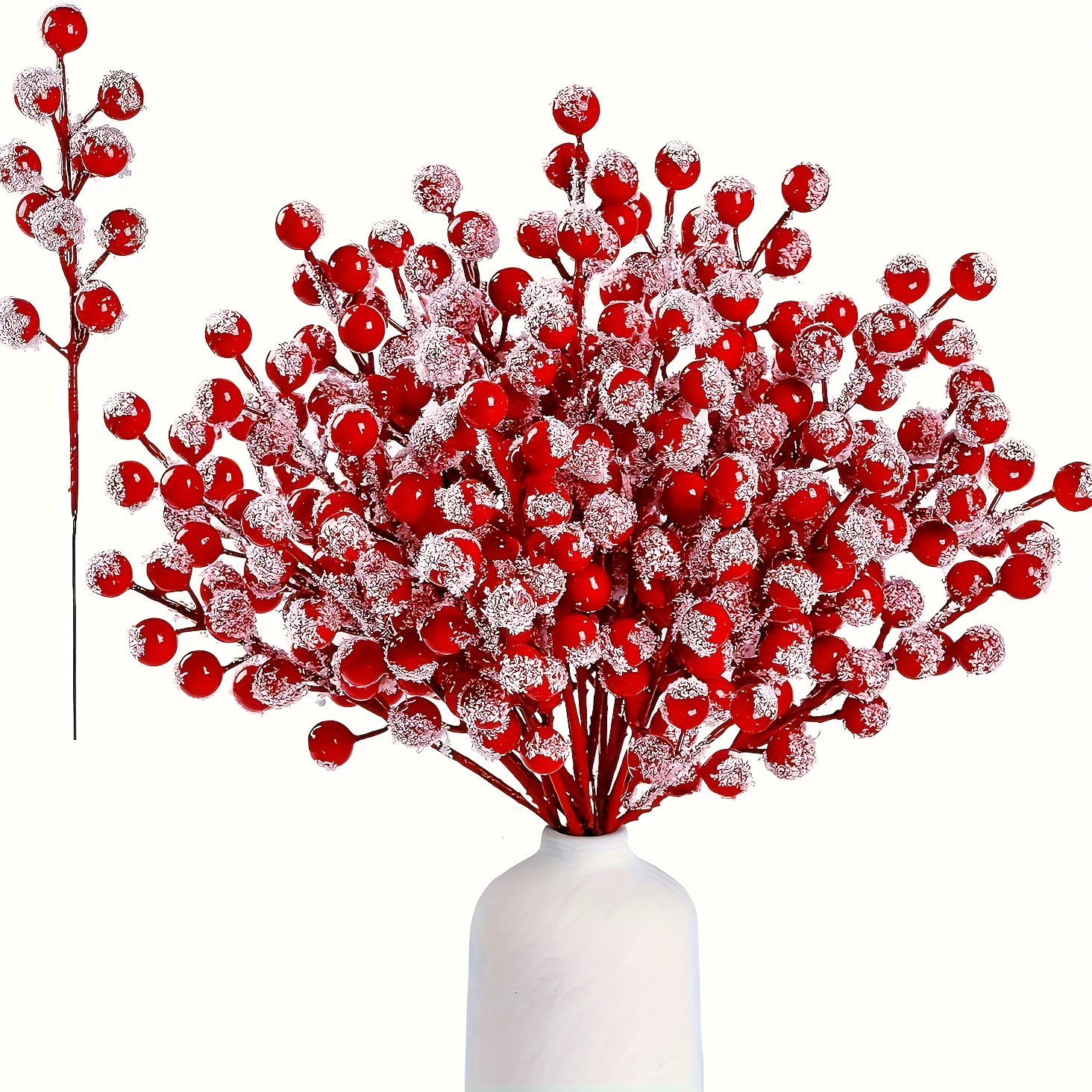 24 Pack Snowy Stems For Christmas Tree Decoration, Artificial Holly Branches With Spray For Diy Crafts And Home Decor