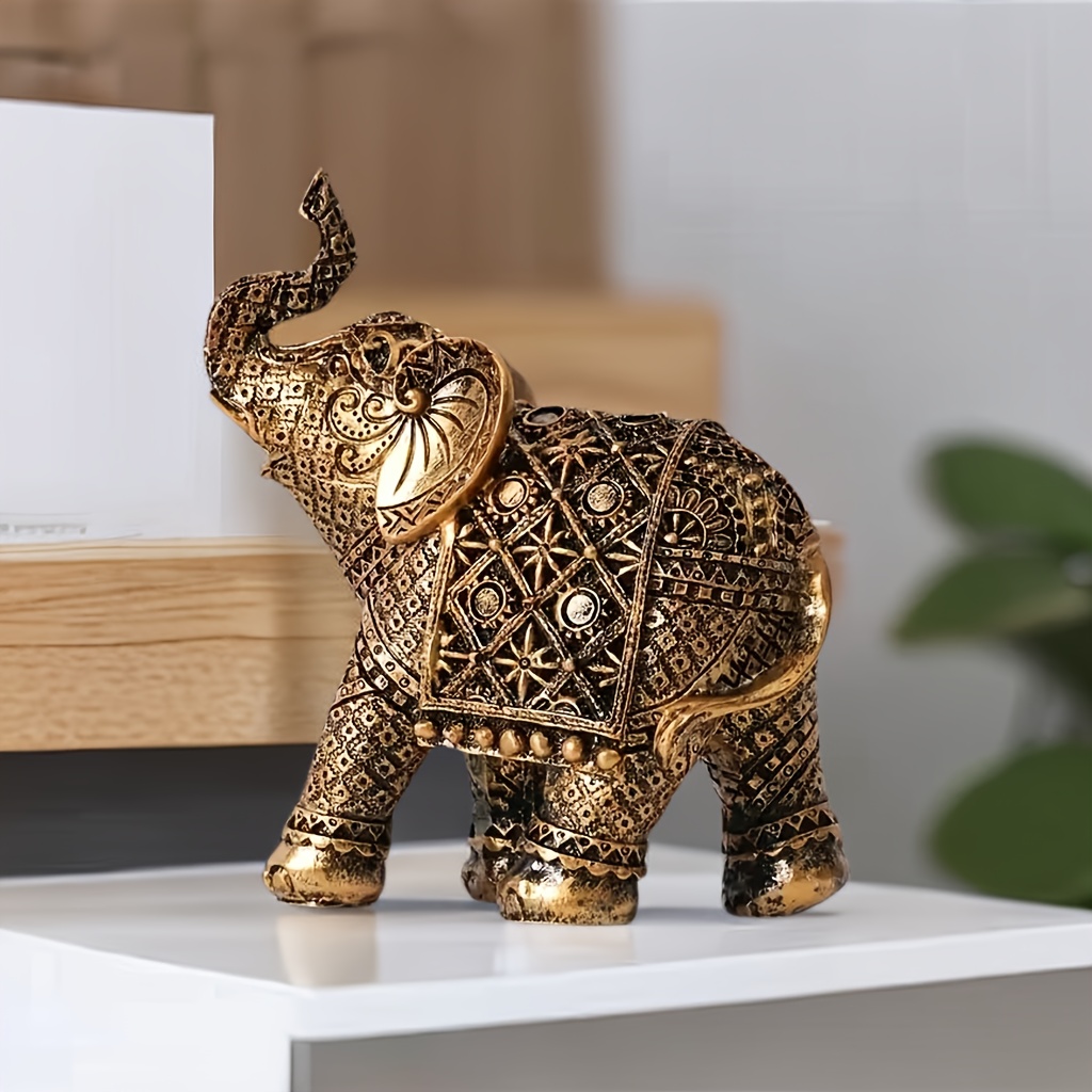 

1pc Lucky Wealth Elephant Ornament, Resin Statue Art Craft, For Bookshelf Home Living Room Office Cafe Decor, Room Tabletop Display Entryway Decor