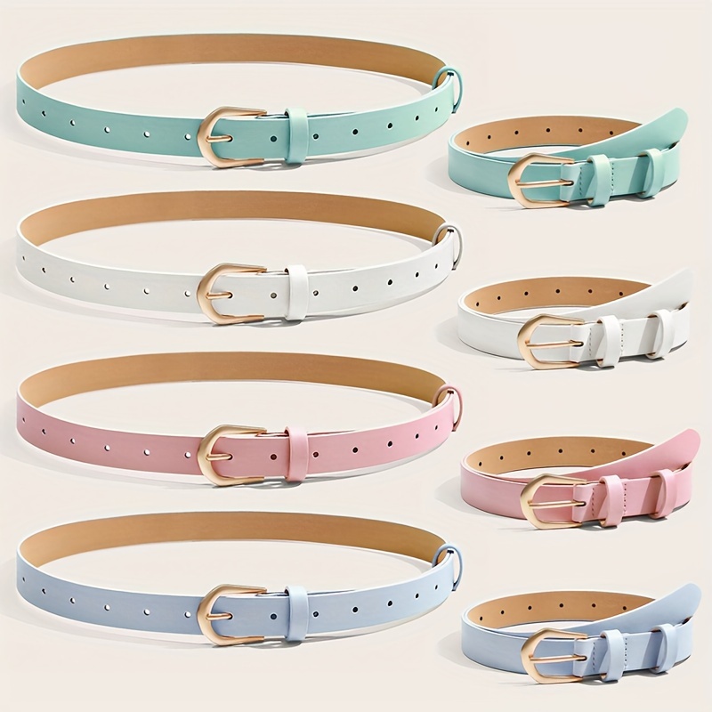 

Chic 4-piece Belt Set For Women - Versatile Pu Leather In Light Green, White, Pink, & Sky Blue - Perfect For Dresses, Jeans & Casual Wear