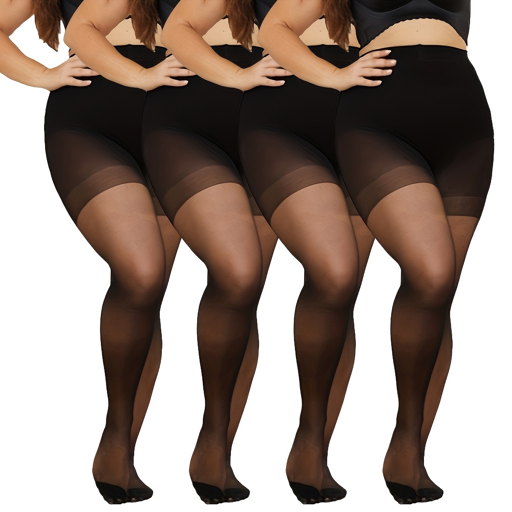 1/2/3/4 Pairs Women's Plus Size Sheer Pantyhose, High-Waist Control Top Tights, Soft Black Socks with Reinforced Toes, Breathable Thin Everyday Stockings, Women's Hosiery and Socks