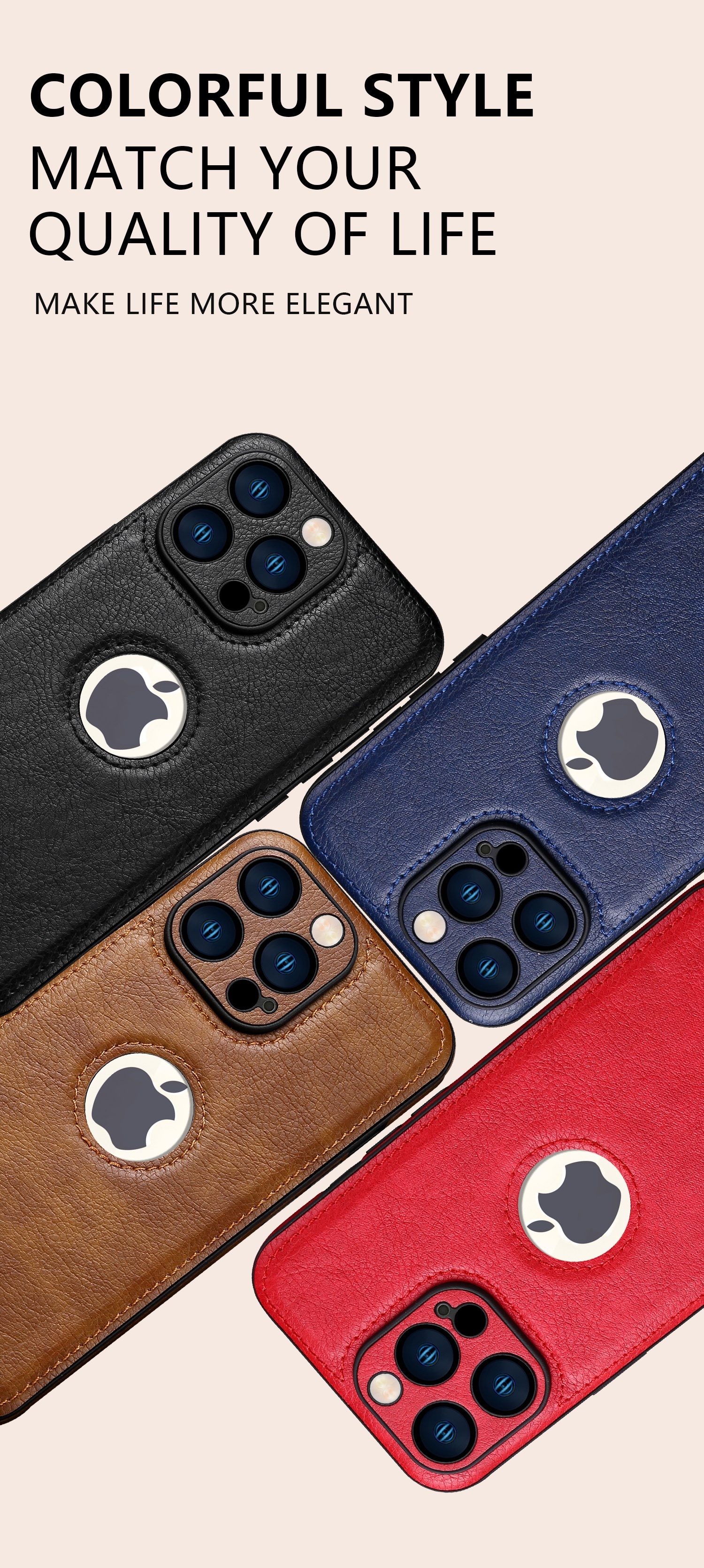 Logo View Compatible with iPhone 15/14/13/12 Pro Max Case Slim Premium Vegan Leather Classic Luxury Elegant Thin Cover, Shockproof Full Protection