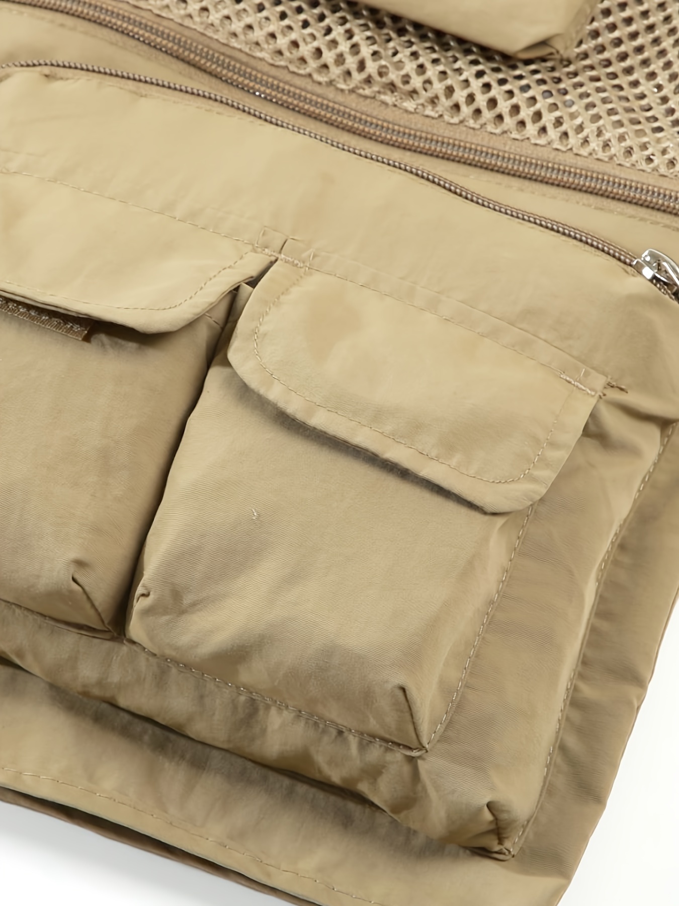 Nylon Men's Multi-Pocket Fishing Vest Jacket with Zipper, Outdoor Hiking Cargo Vest,Temu