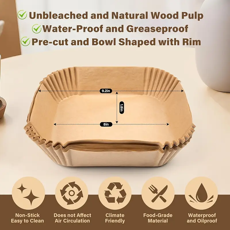 125pcs 100pcs of air fryer paper disposable air fryer mat non stick disposable air fryer mat 8 inch unbleached baking paper suitable for 5 8 fryer microwave baking Product details 0