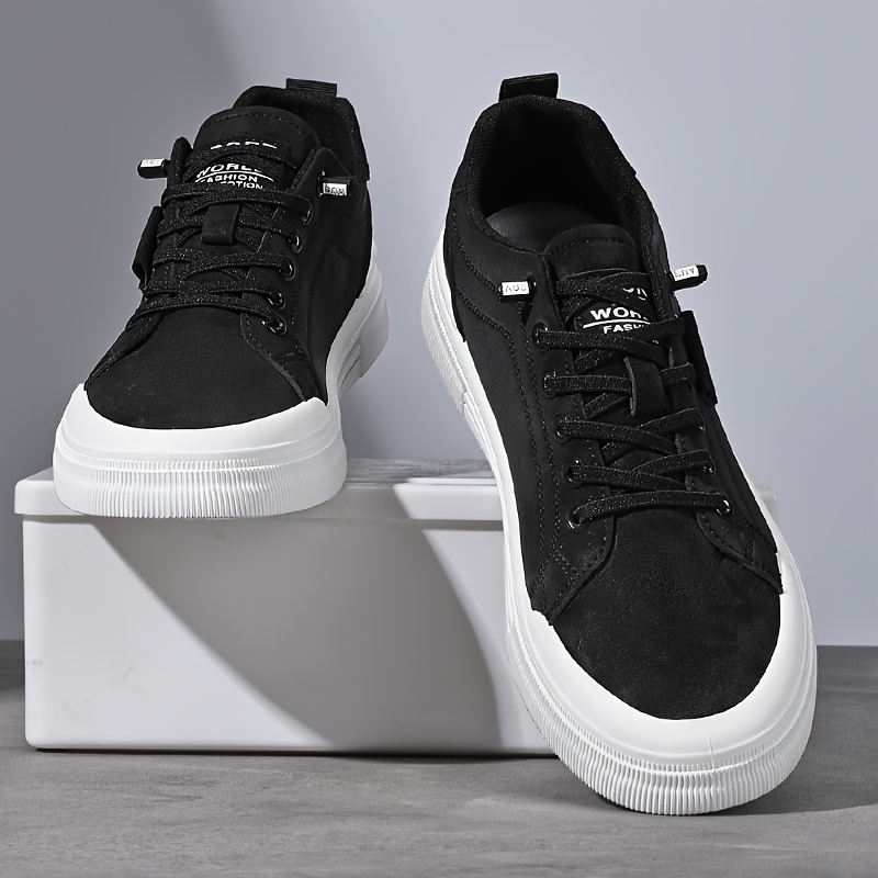 Fashion-Forward Men's Sneakers for Spring & Fall - Versatile Black with White Accents, Casual Lace-Up Style, Durable PU Upper & EVA Insole, Perfect for Casual Attire