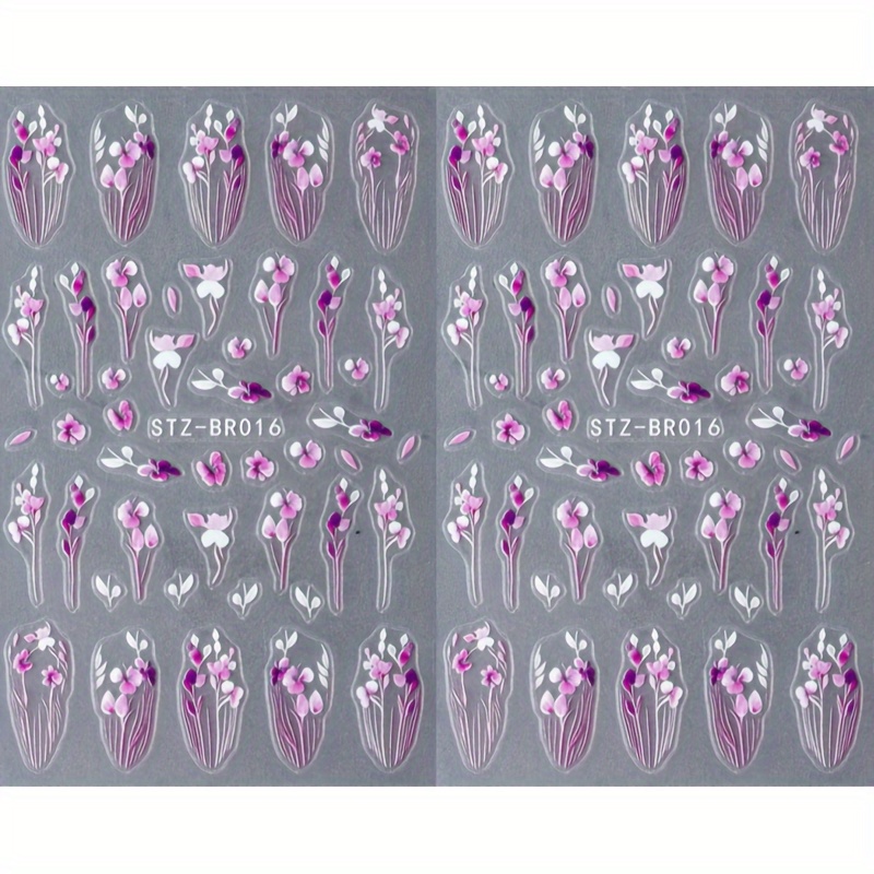 2 Purple Flower Nail Stickers, Featuring Small Purple Gladiolus Flowers, Suitable For Women And For Self-adhesive Nail Art Supplies