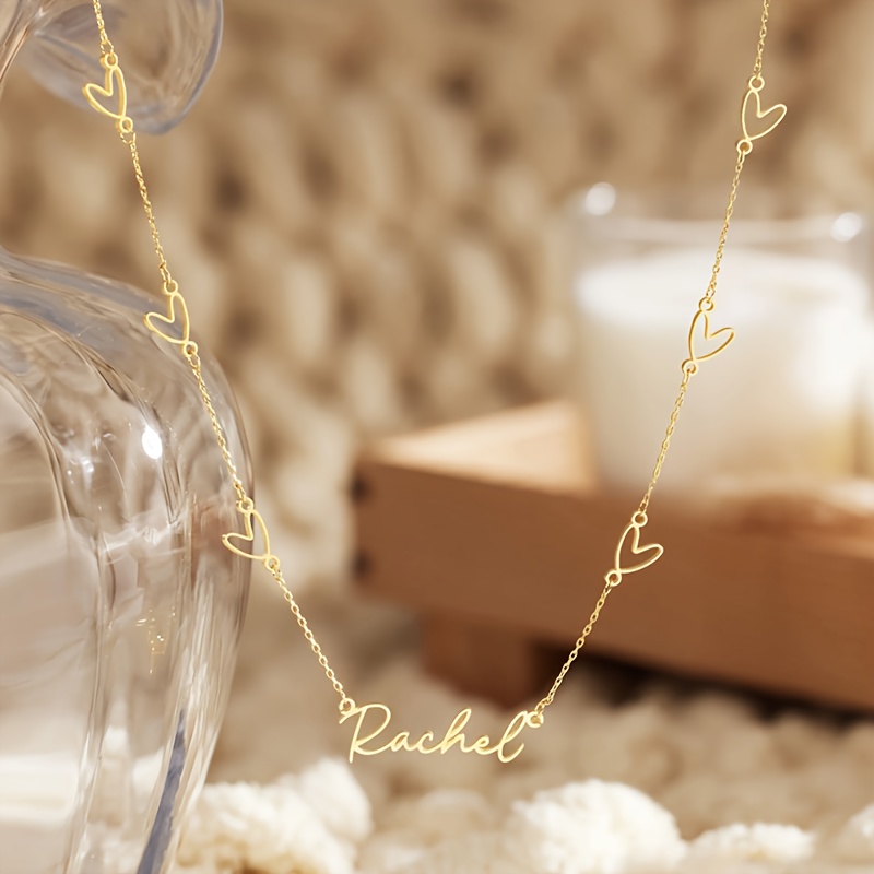 TEMU 1pc Custom Non-personalized Stainless Steel Name Necklace With Heart-shaped Chain, Custom Minimalist Necklace, Wedding Bridal Accessory,